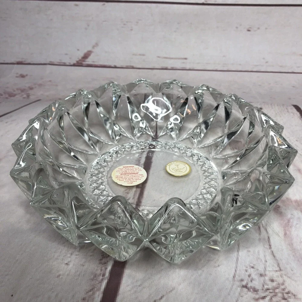 KIG Indonesia Crystal‎ Glass Diamond Point Cut Bowl Ashtray Trinket Candle Dish